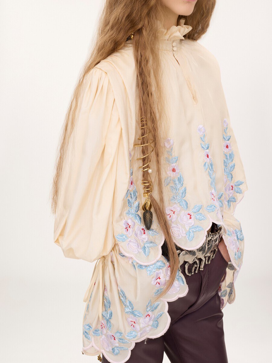 High-neck puff-sleeve top in technical taffeta - 7