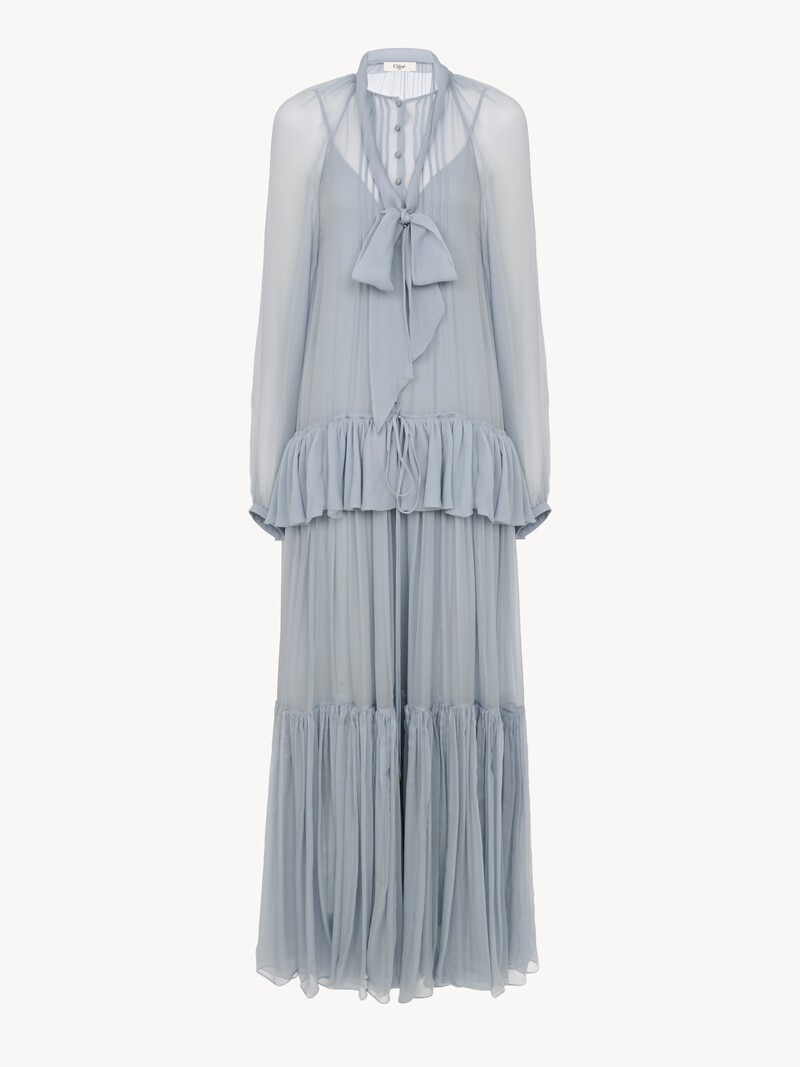 Fluid lavallière long dress in silk mousseline by Chloé