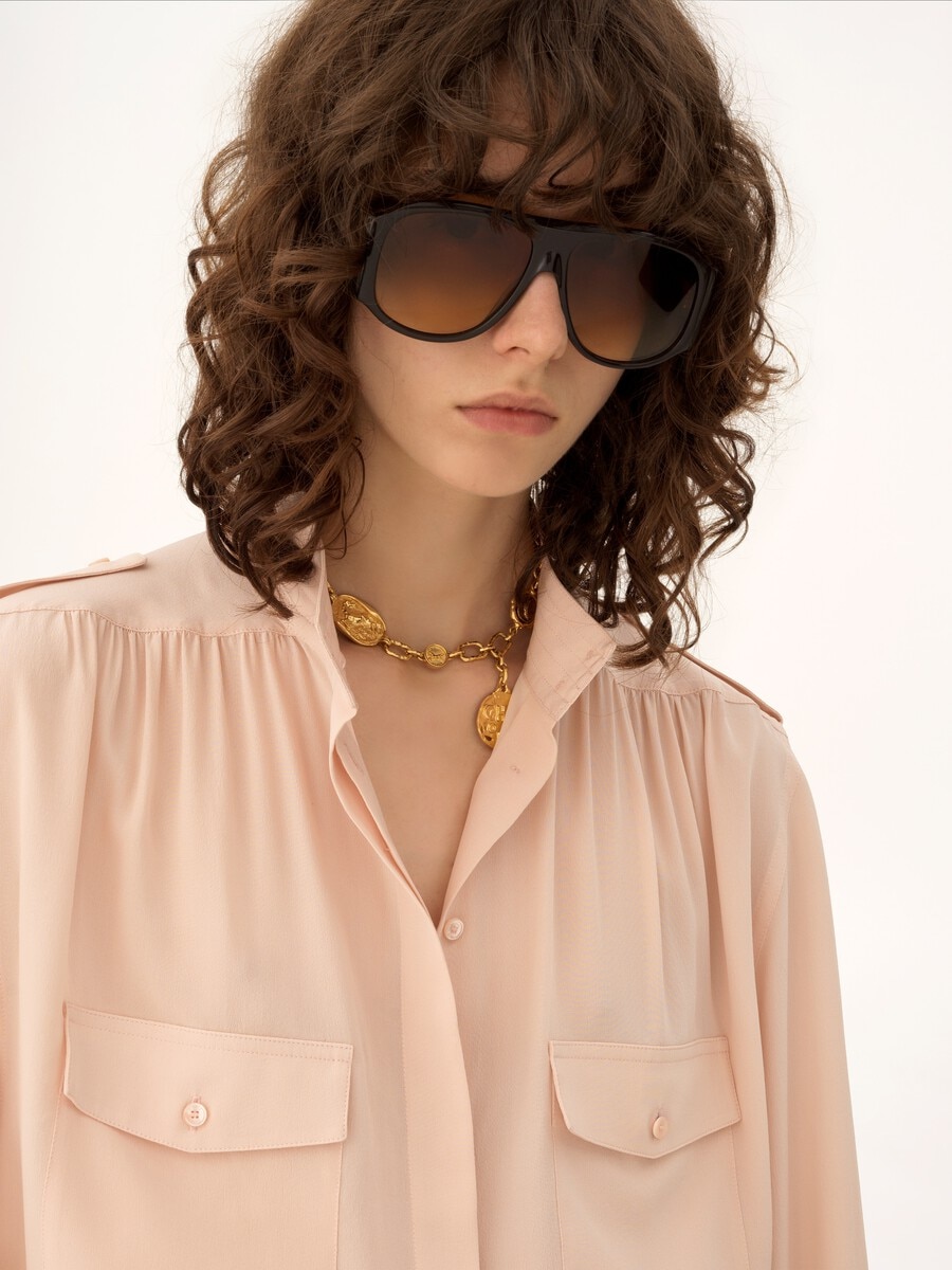 Gathered blouse in cr&ecirc;pe de chine - 8