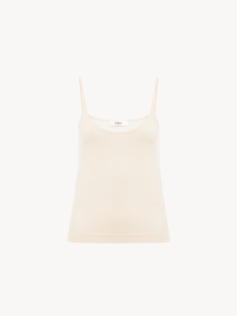 Thin-strap tank top in superfine wool knit  - 1