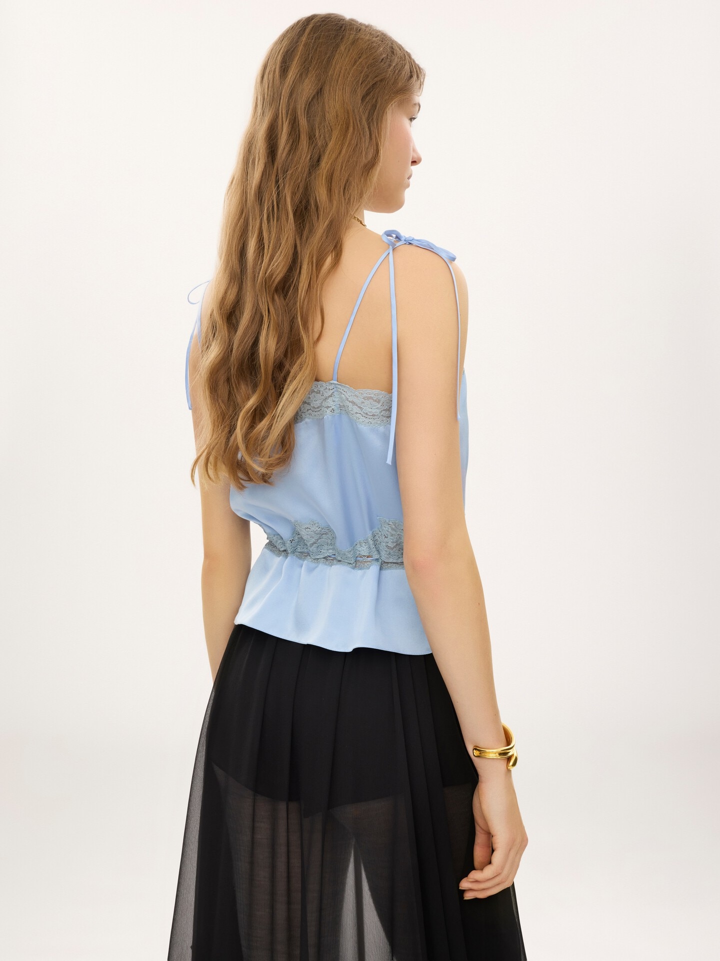 Camisole top in washed silk satin & lace - 4.0