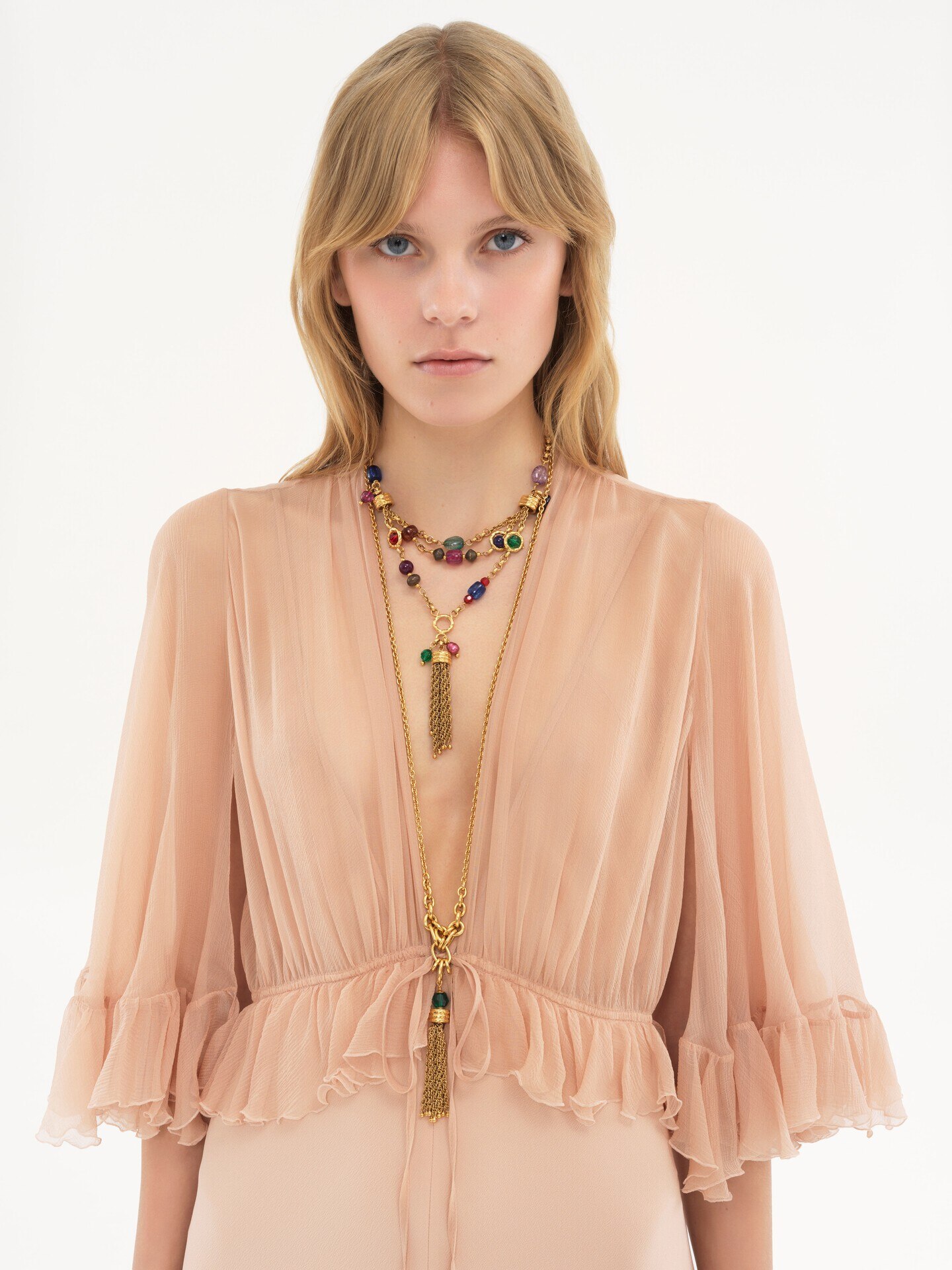 V-neck long dress in cr&ecirc;pe satin - 7