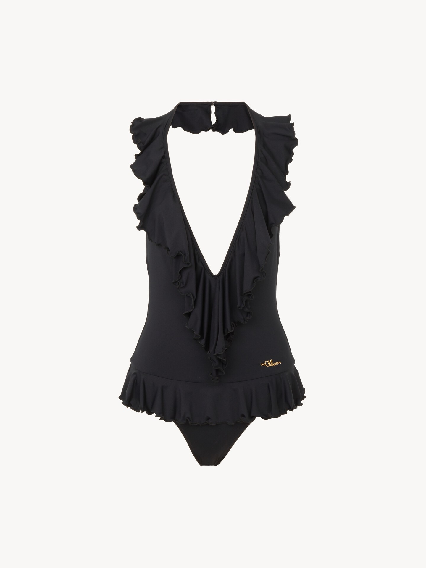 Costume da bagno intero con scollo a V e volant - 1