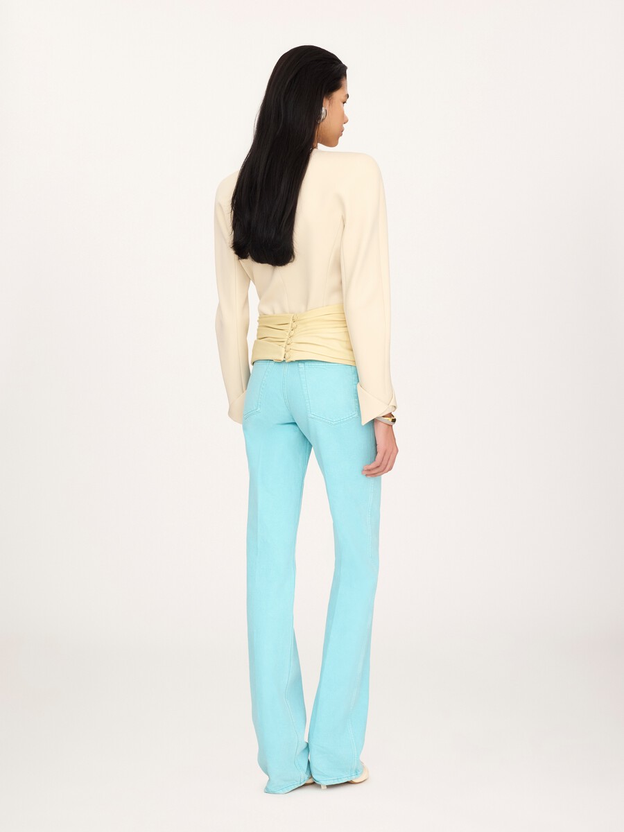 Collarless fitted jacket in wool grain de poudre - 4