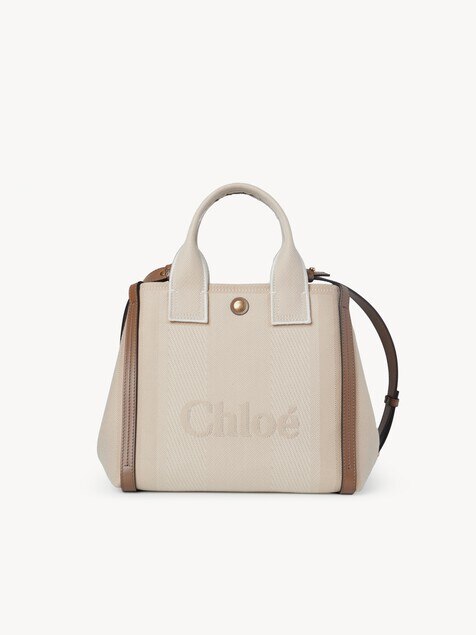 Chloé Woody Small Tote Bag ホワイト・ブラウン Chloe クロエ woodyスモールトートバッグ ホワイト/ブラウン リネン