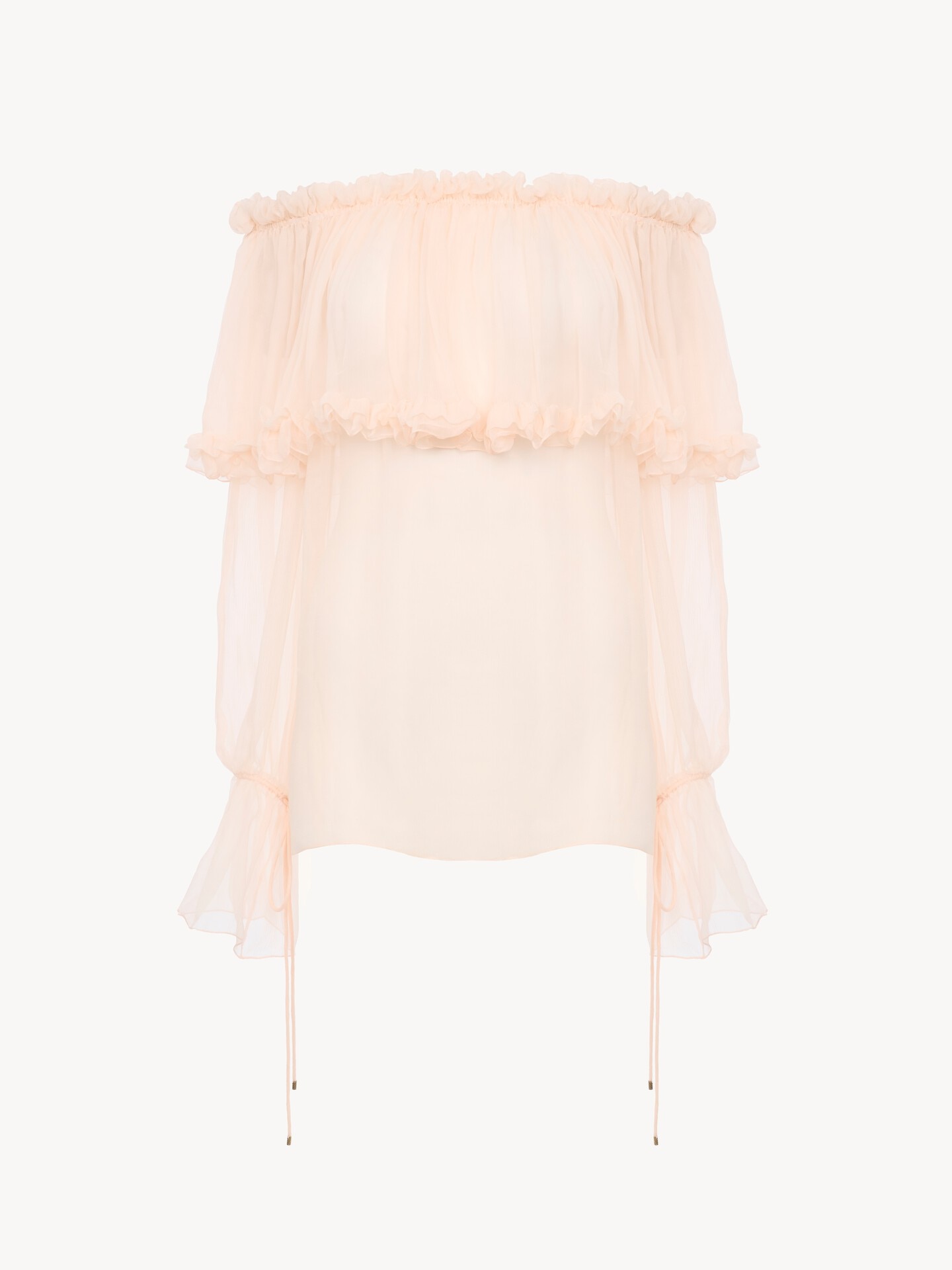 Off-the-shoulder puff-sleeve top in silk mousseline - 1