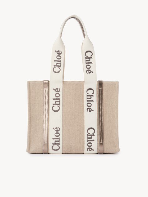 Woody tote bag in linen & leather