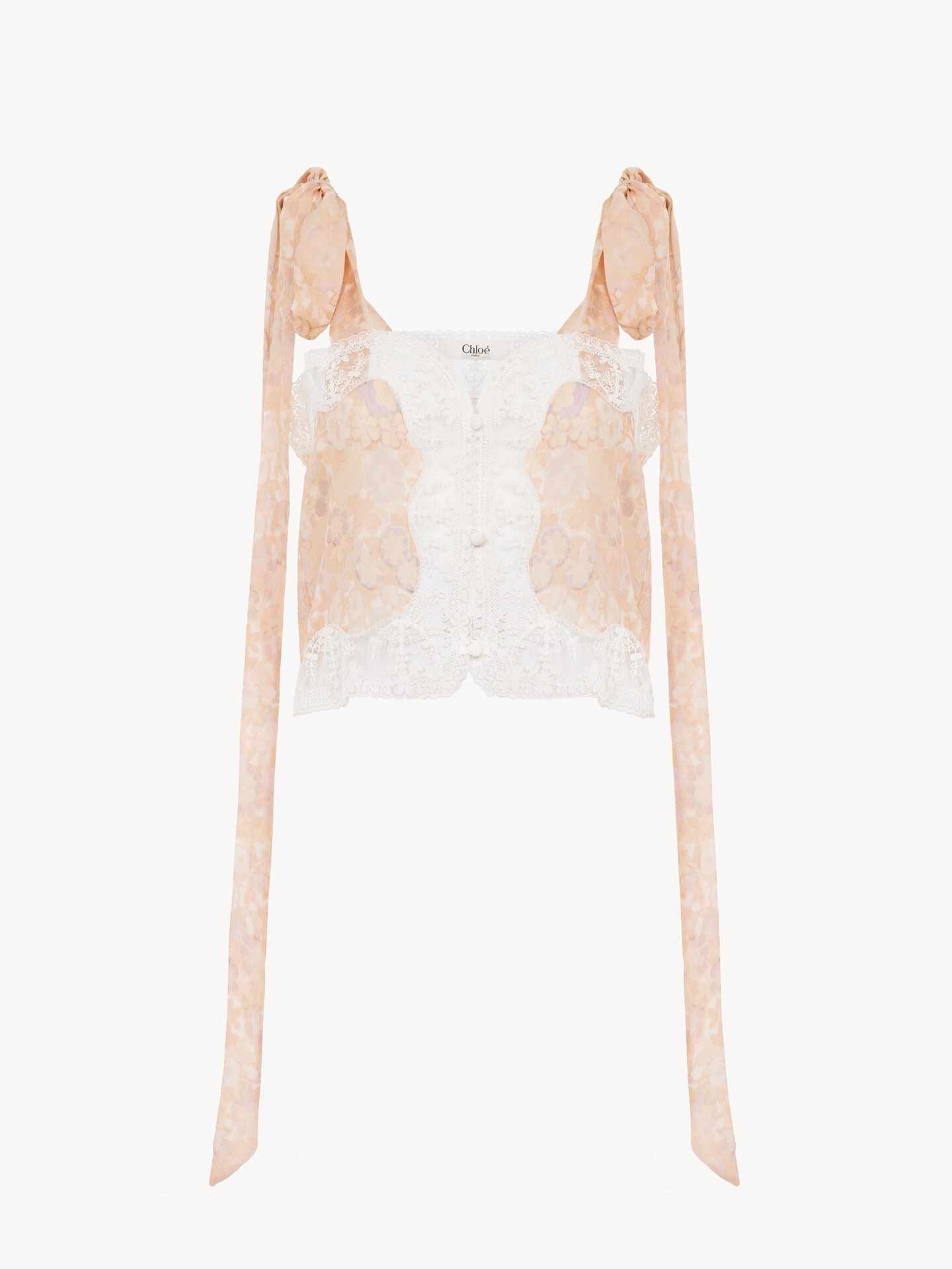 Tie-strap cropped top in silk charmeuse & lace - 2