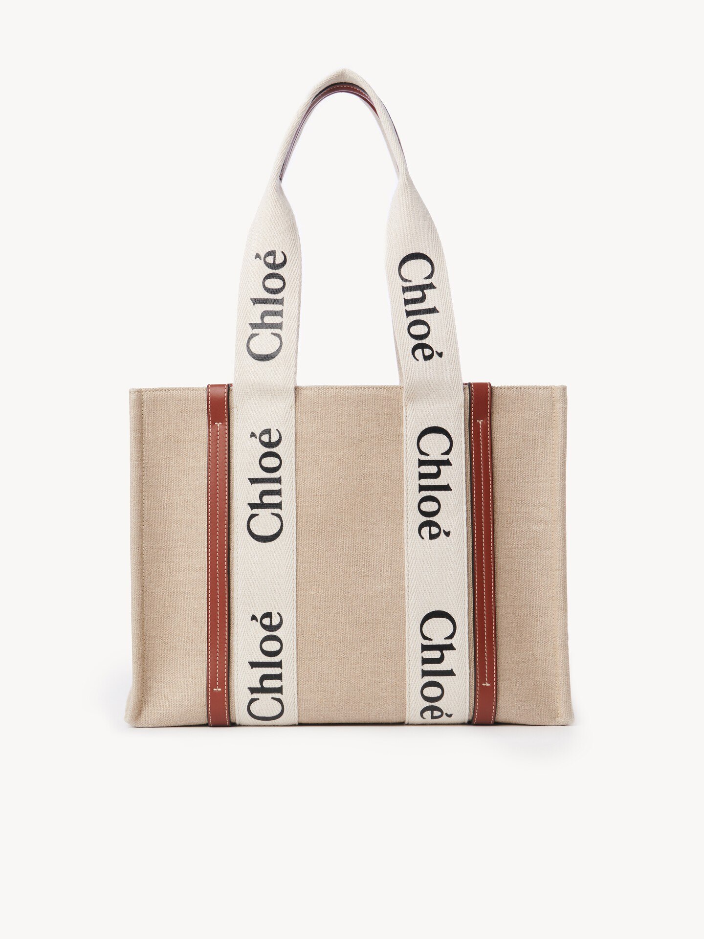 【美品】Chloé クロエ リネン製WOODYトートバッグ リネン製Woodyトートバッグ White - Brown - Chloé