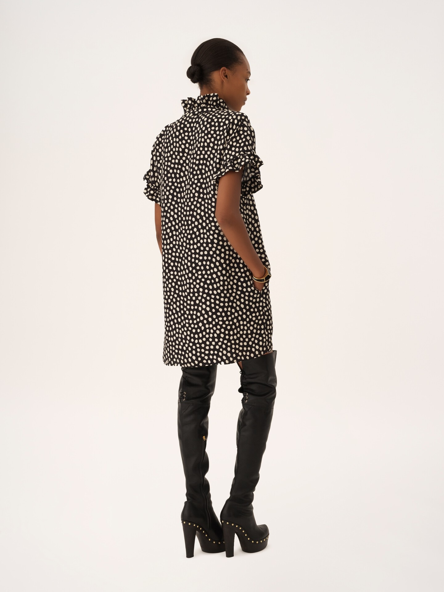 Short-sleeve mini dress in silk jacquard - 6