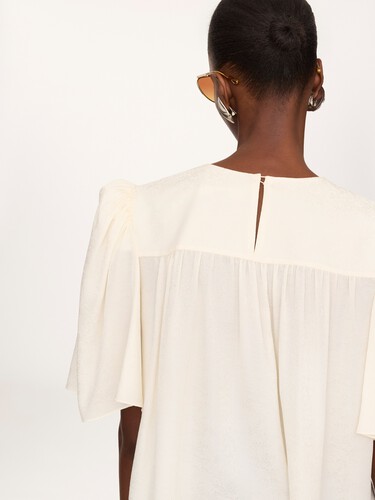 Crew-neck gathered top in silk jacquard - 7