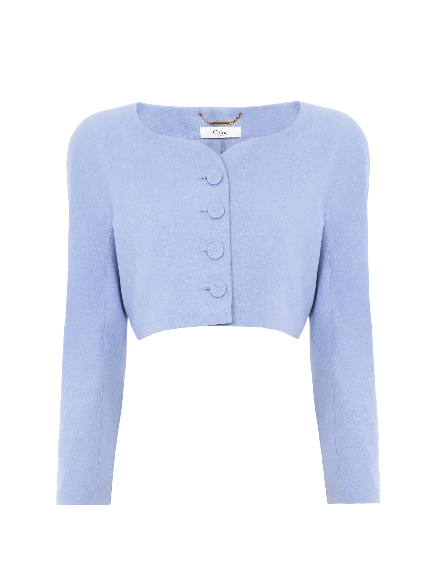 Cropped collarless jacket in linen crêpe
