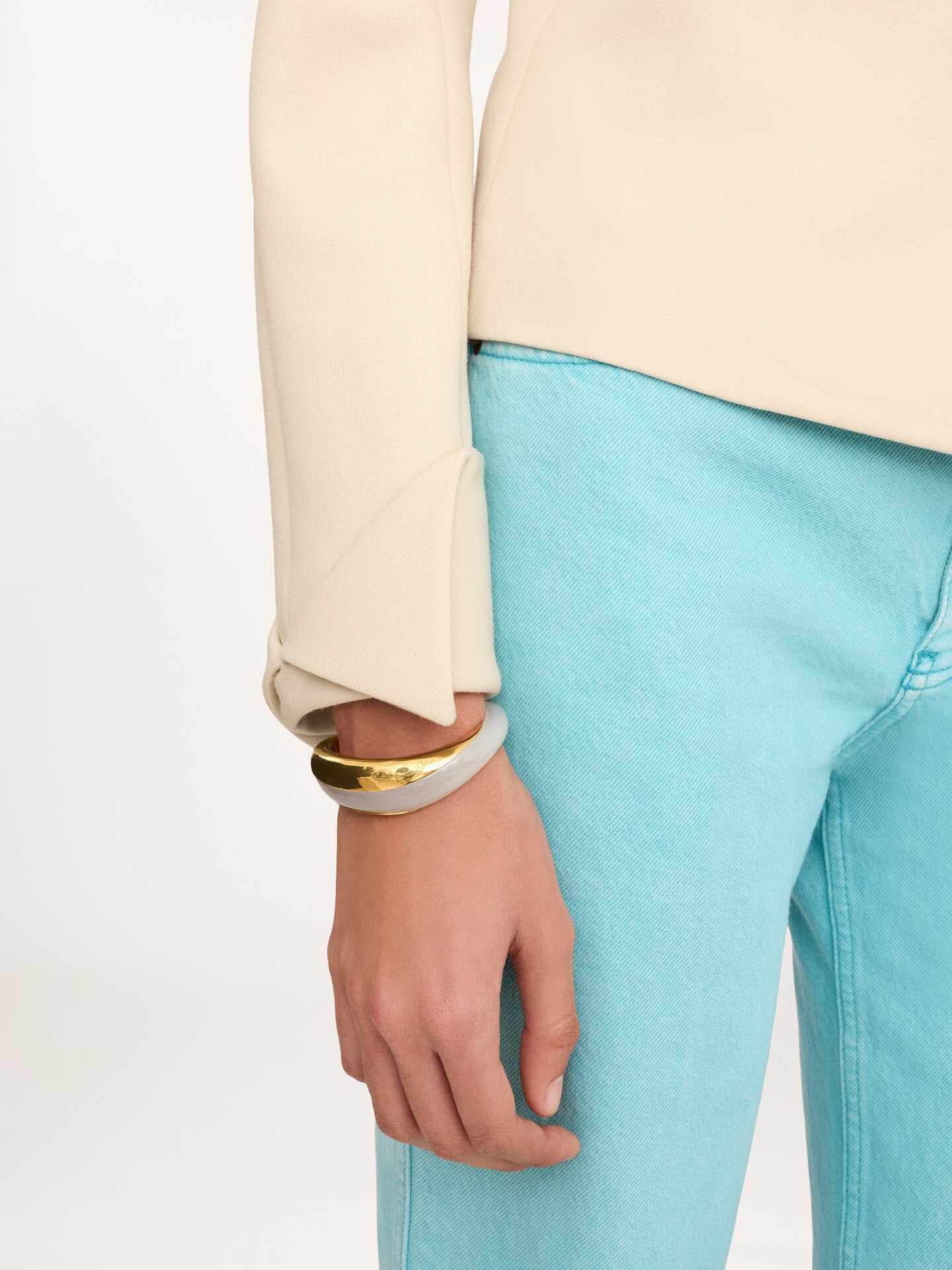 Collarless fitted jacket in wool grain de poudre - 6