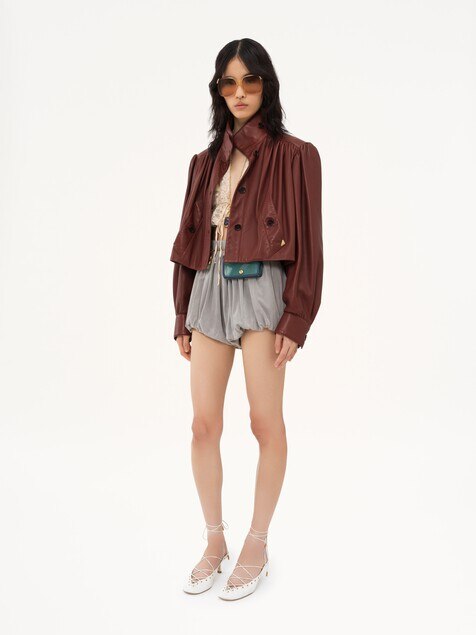 Gathered boule jacket in leather