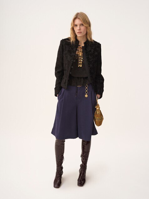 Drawstring camisole top in silk jacquard & lace