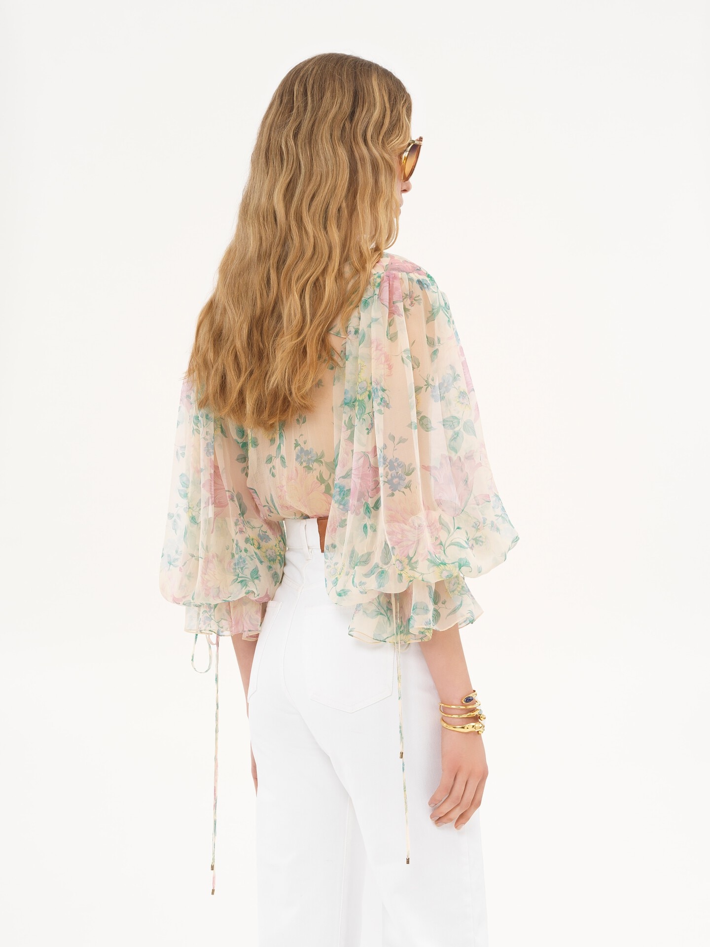 Puff-sleeve blouse in silk mousseline - 5