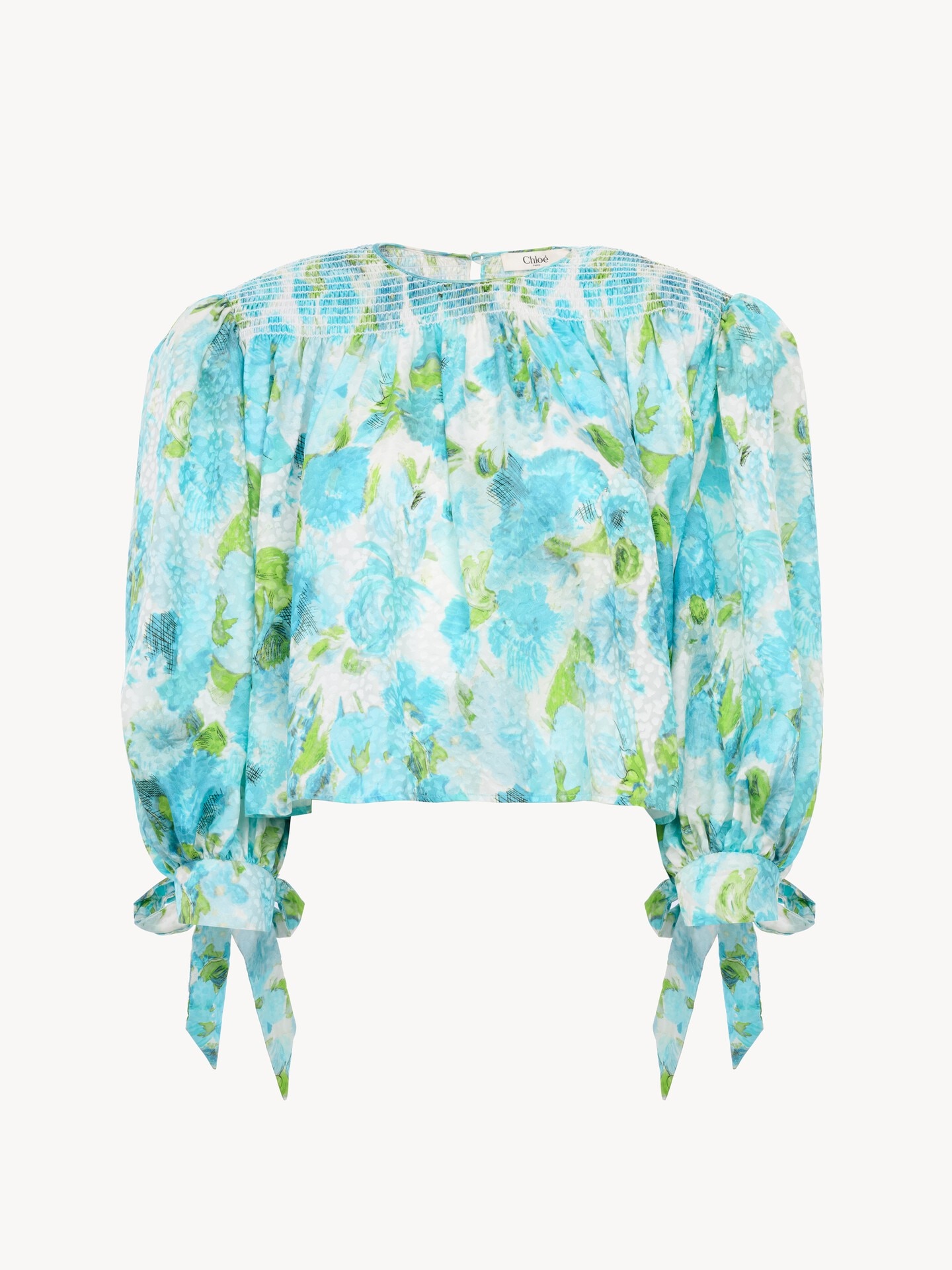 Gathered cropped top in silk jacquard - 2