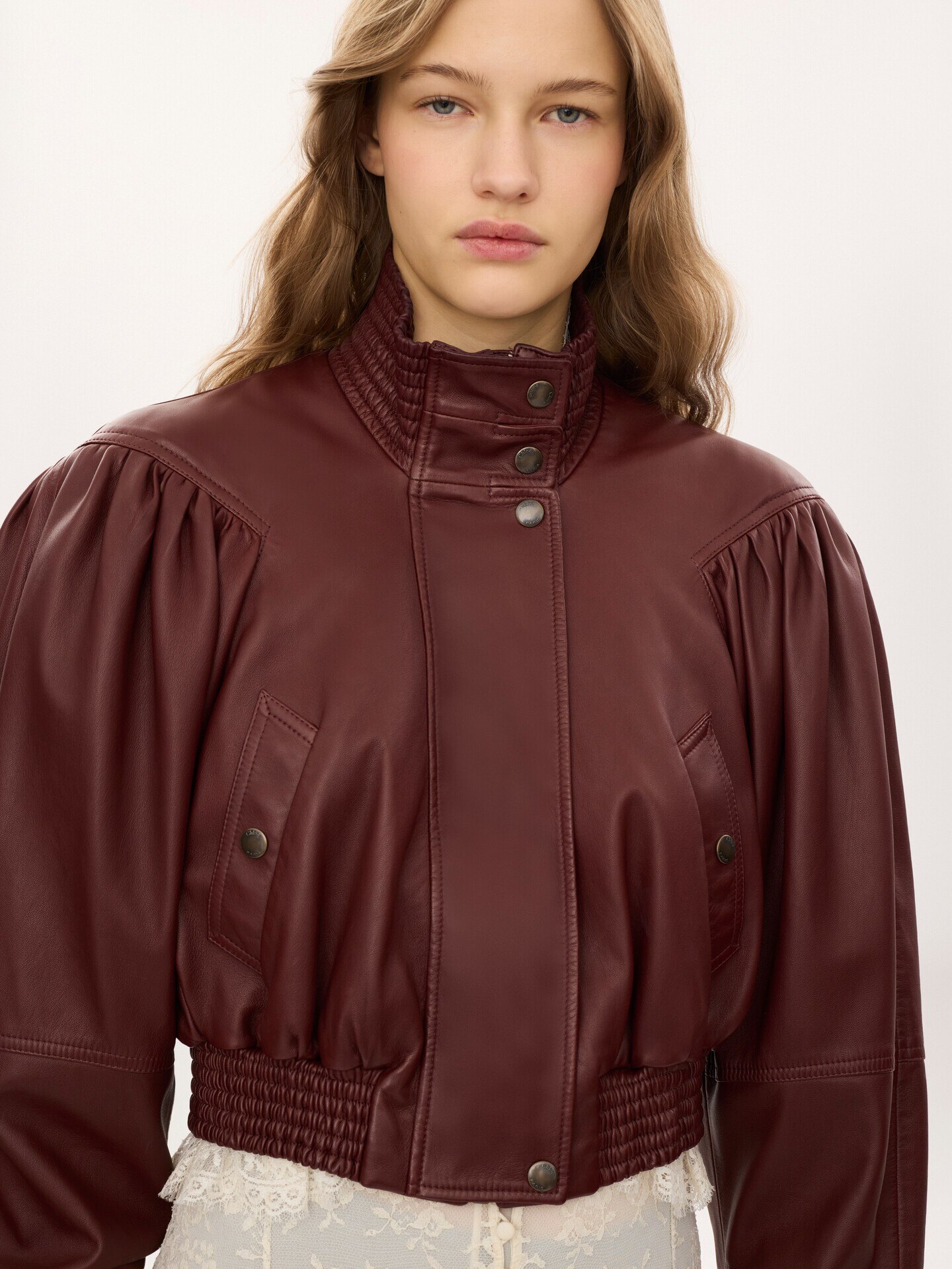 Cropped scarf jacket in leather - 6.0