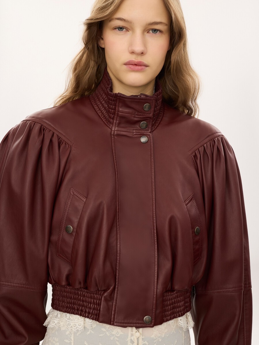 Cropped scarf jacket in leather - 6