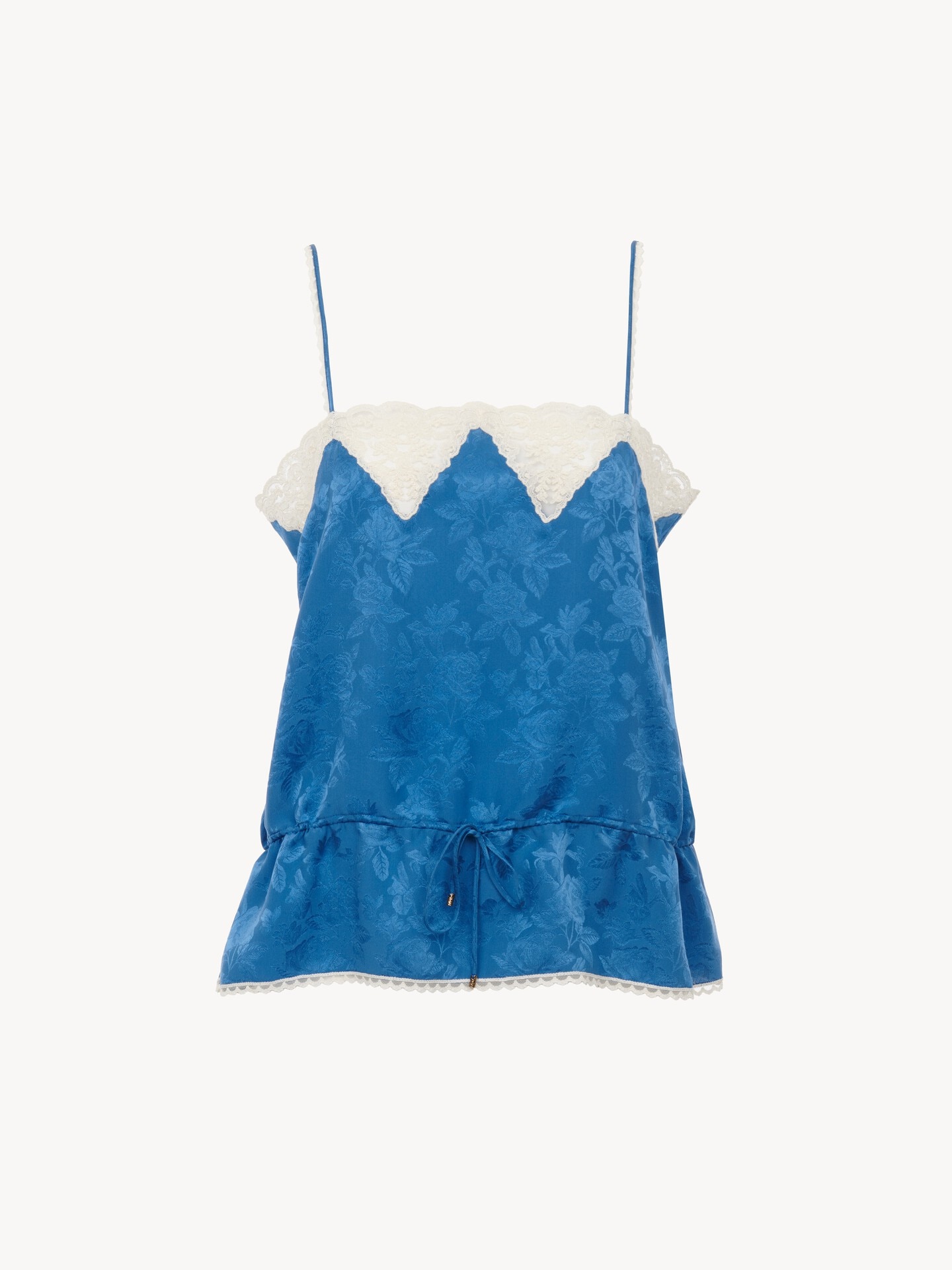 Drawstring camisole top in silk jacquard & lace - 1