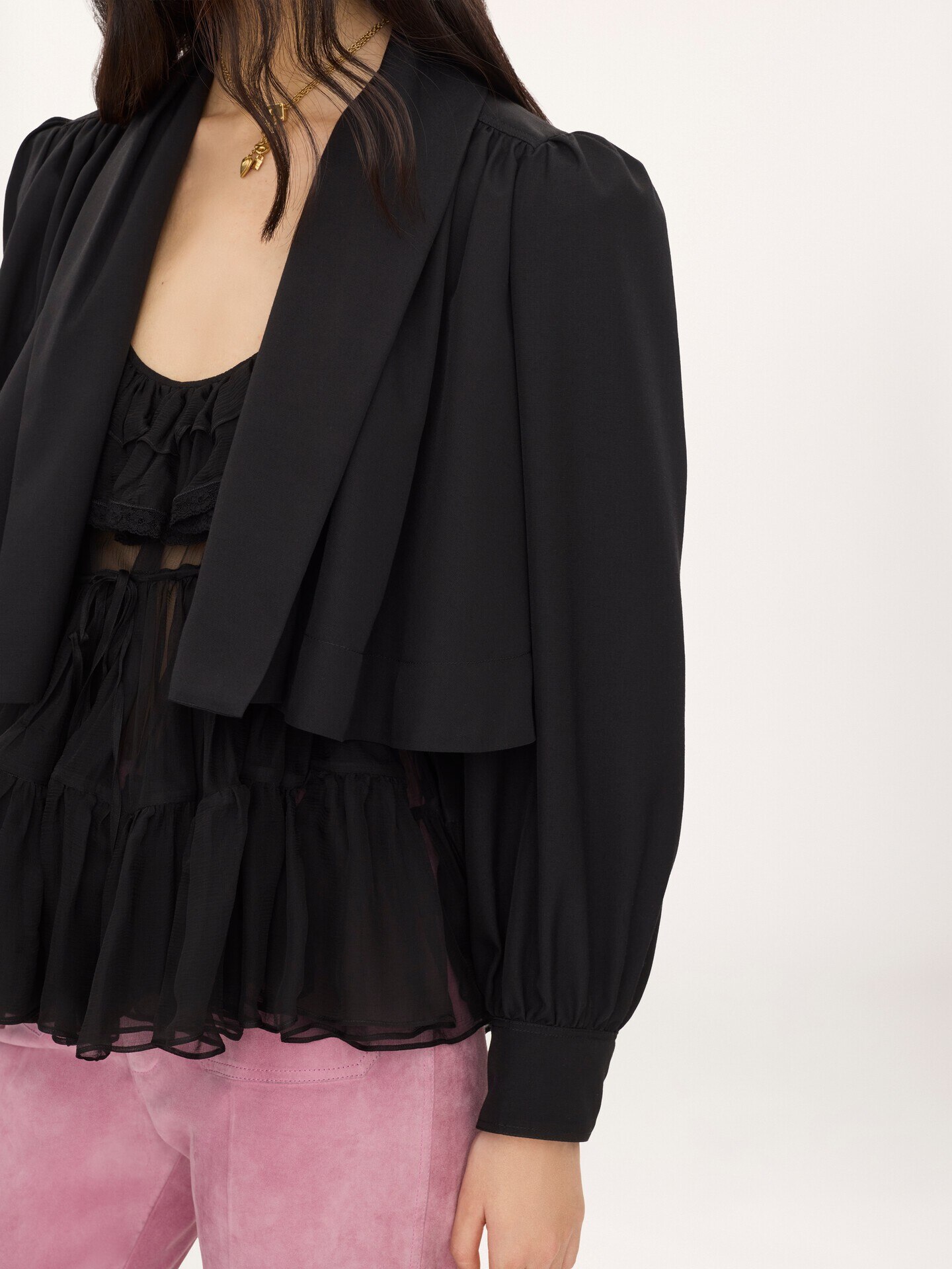 Geraffte Cropped-Jacke aus gewaschenem Viskose-Faille - 5
