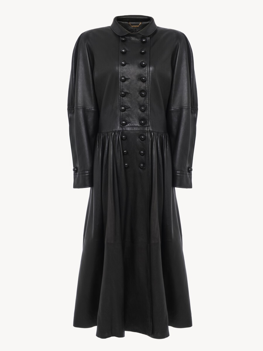 Oversized long riding coat in leather - 2
