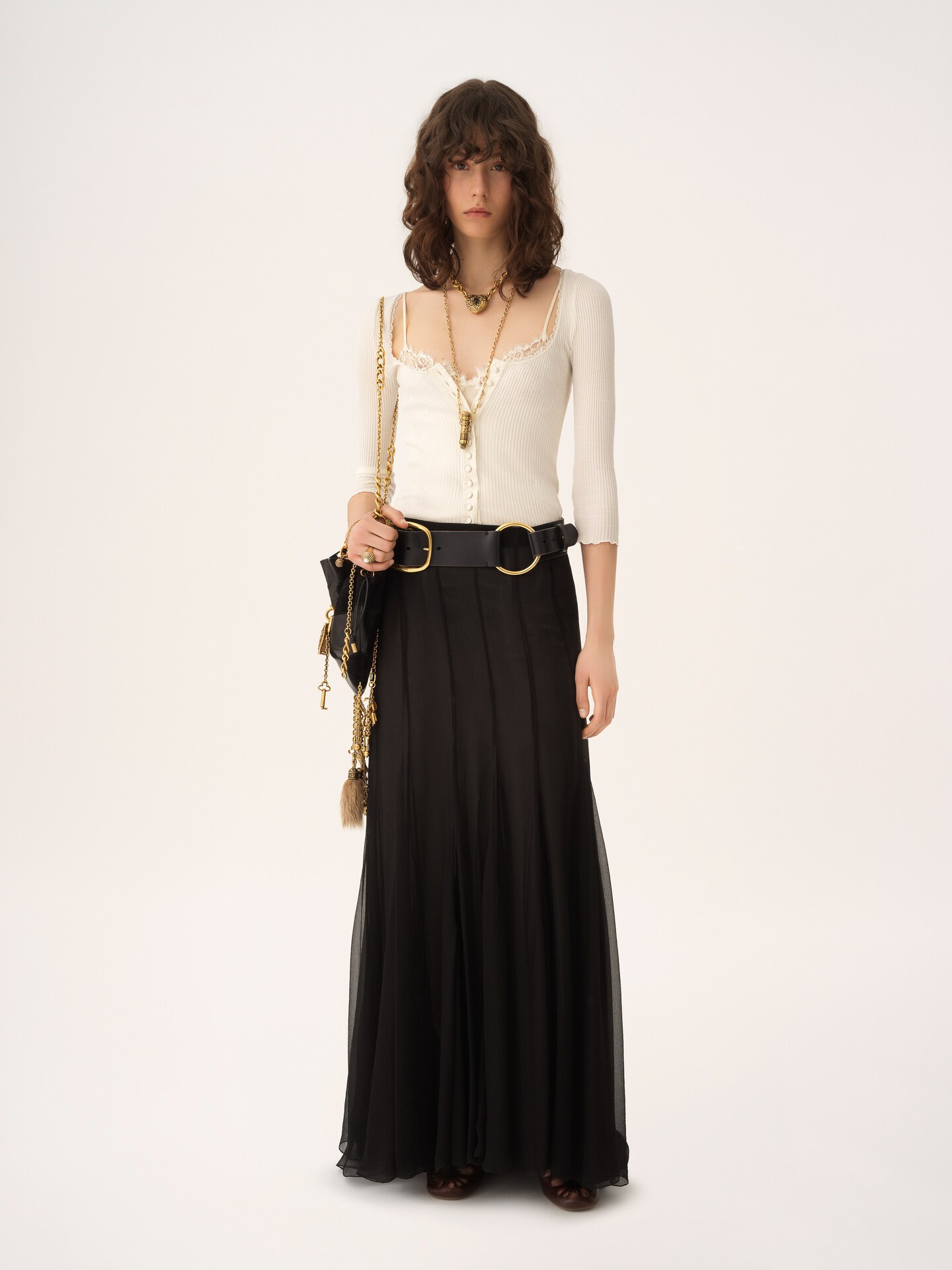 Fluid maxi skirt in silk mousseline  - 4