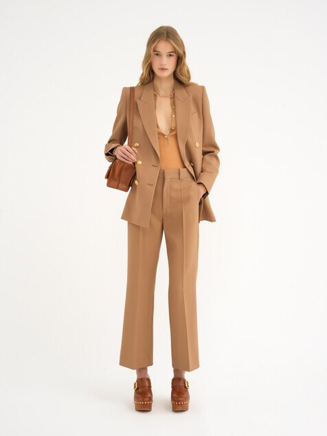 Pantalones de sastre cropped de lana grain de poudre
