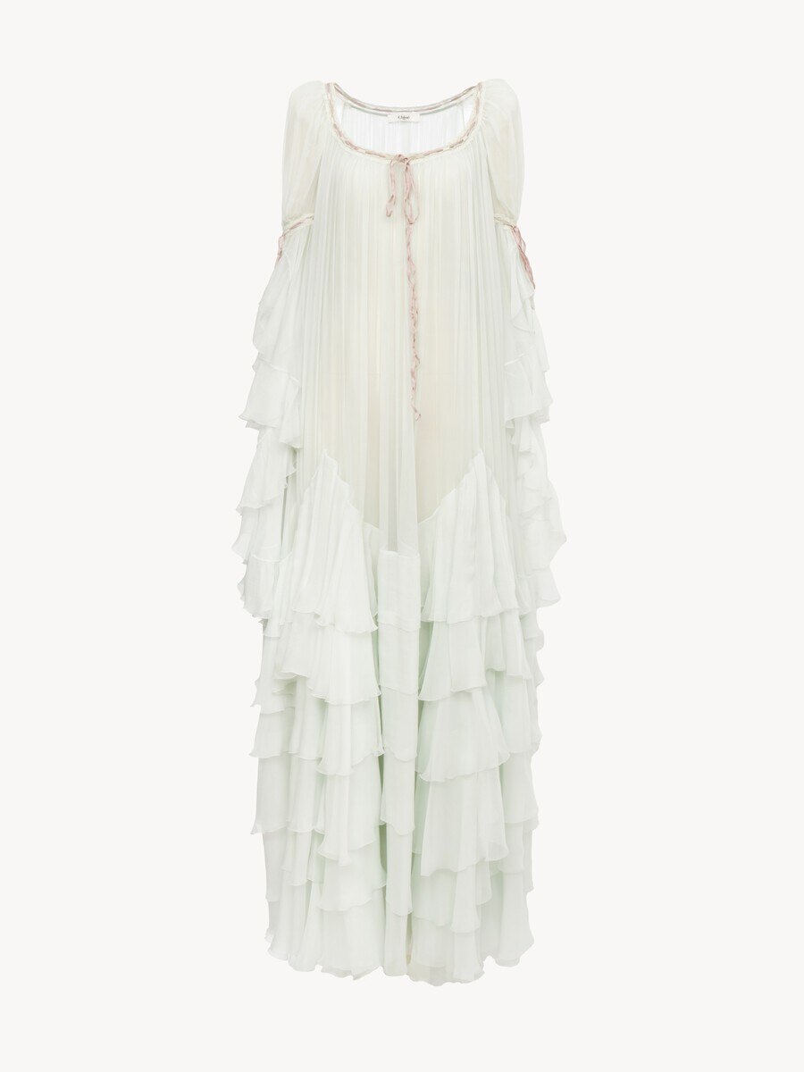 Langes ger&uuml;schtes Oversized-Kleid aus Seidenmusselin - 1