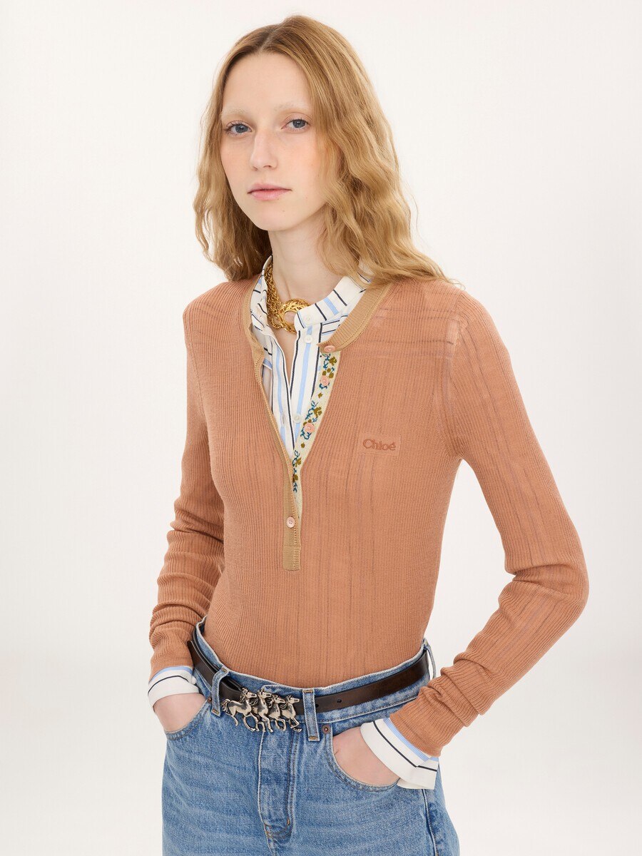 Top henley ajust&eacute; en maille de laine extrafine - 4