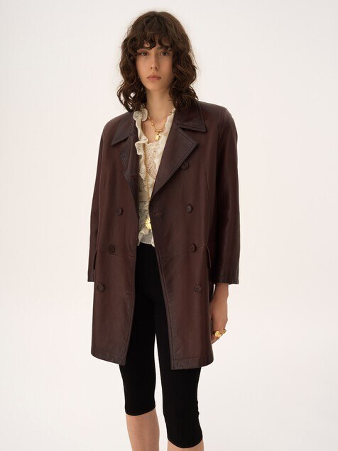 Double-breasted carcoat in leather