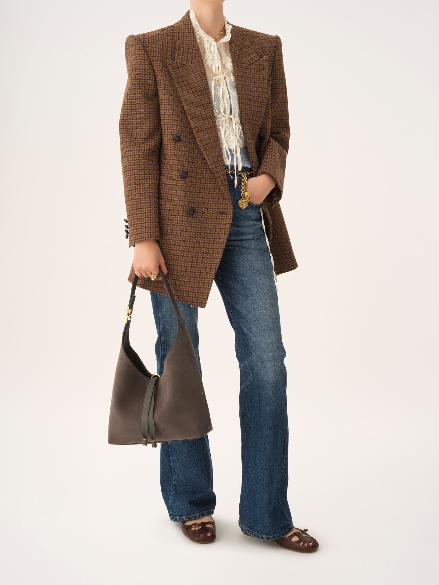 Petit sac hobo Marcie en cuir velours - 9