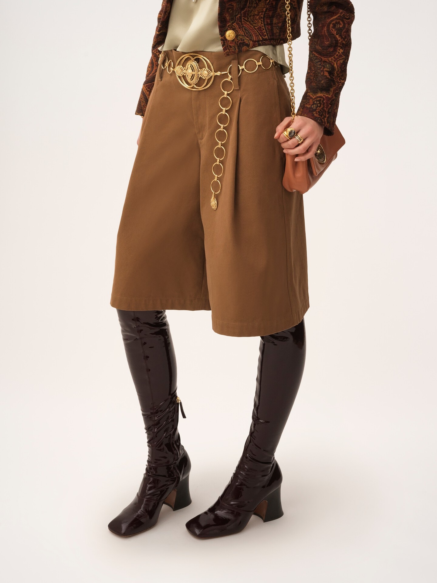 High-rise wide-leg bermuda shorts in cotton - 7