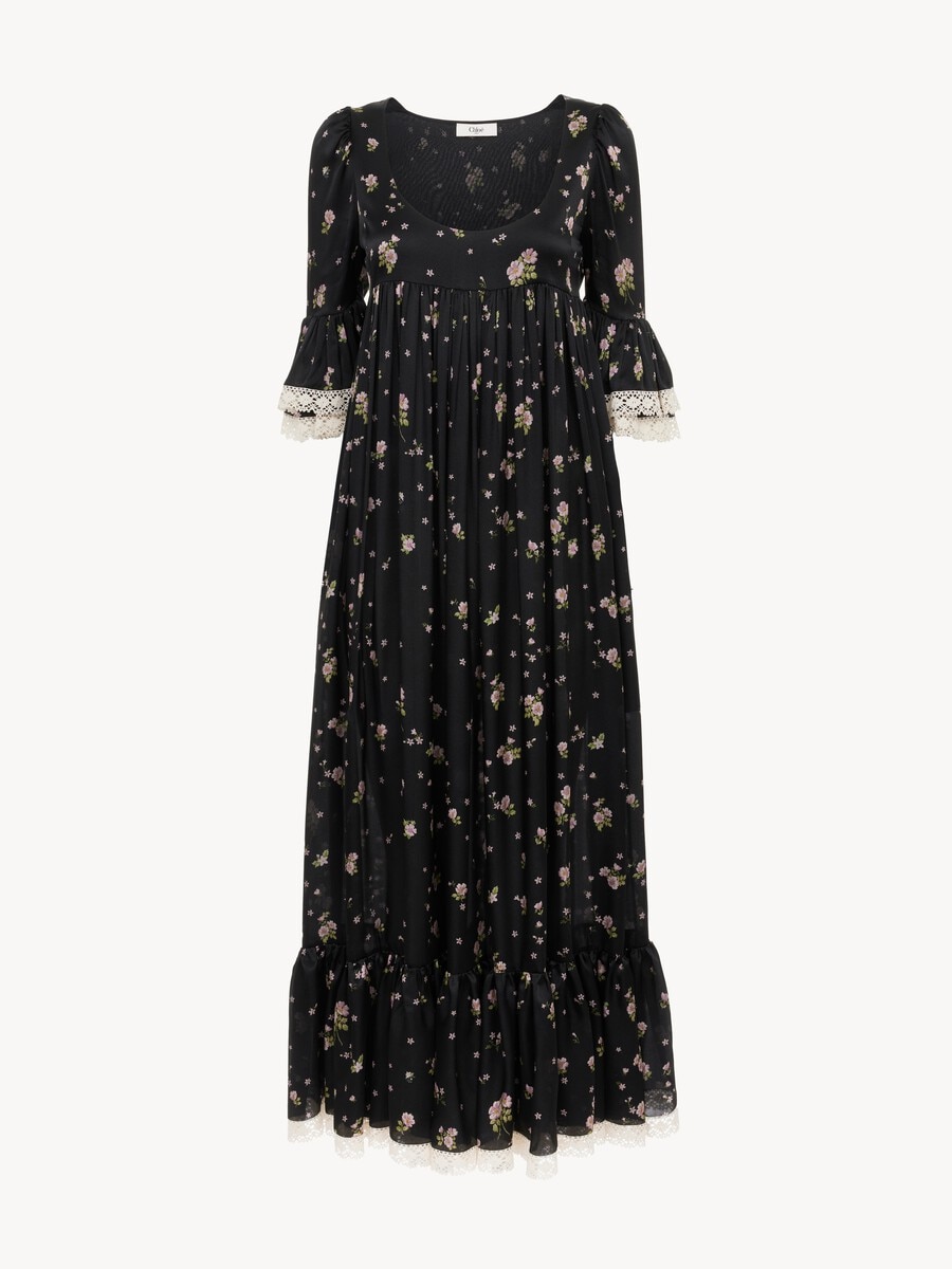 Vestido midi con cuello redondo de seda charmeuse y encaje - 2
