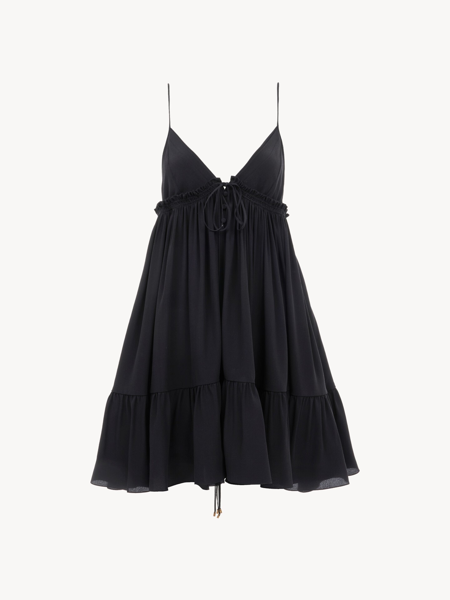 Thin-strap gathered mini dress in cr&ecirc;pe de chine - 1
