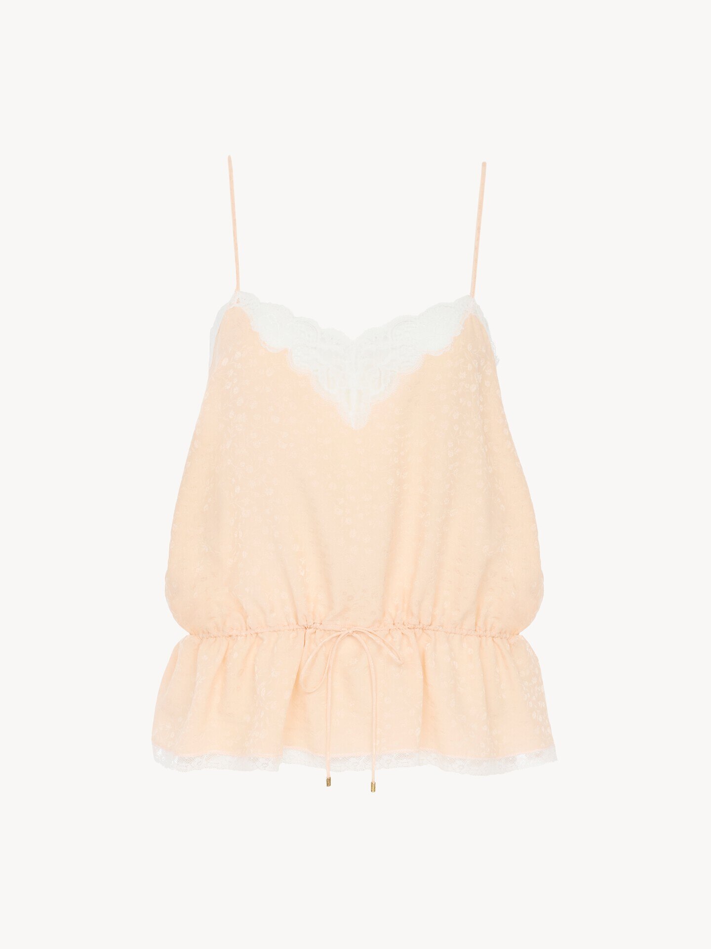 Drawstring camisole top in silk jacquard & lace - 2