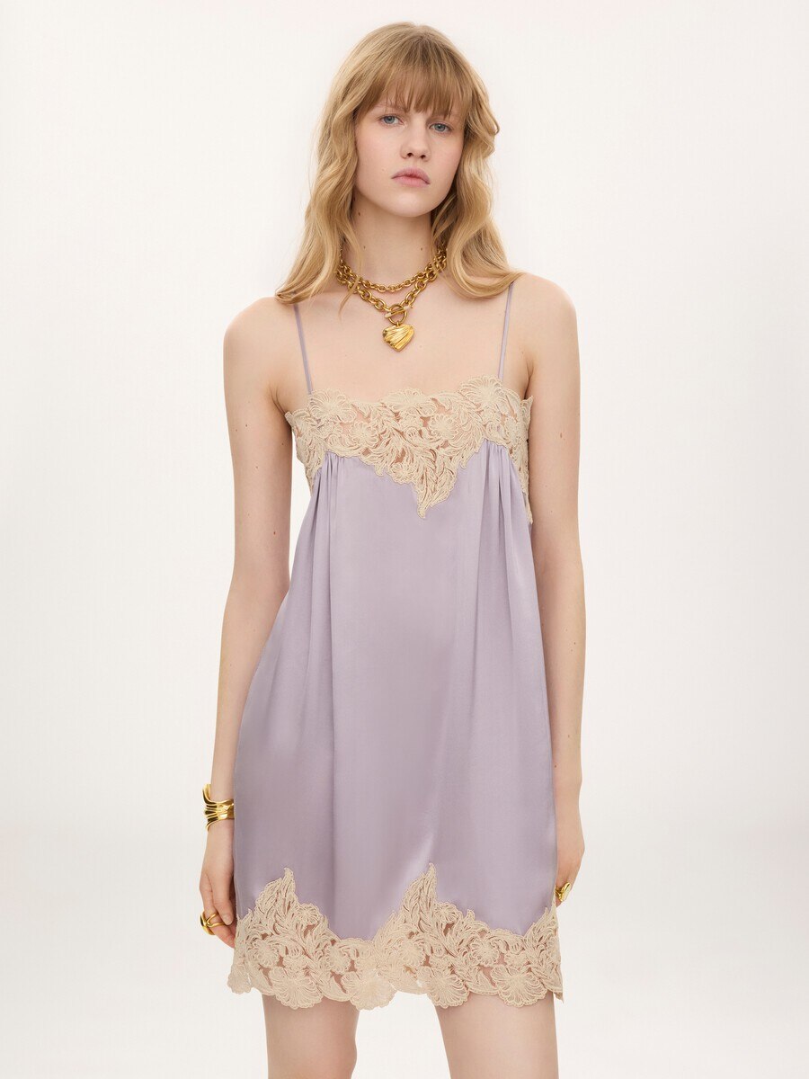 Thin-strap mini dress in washed silk satin - 4
