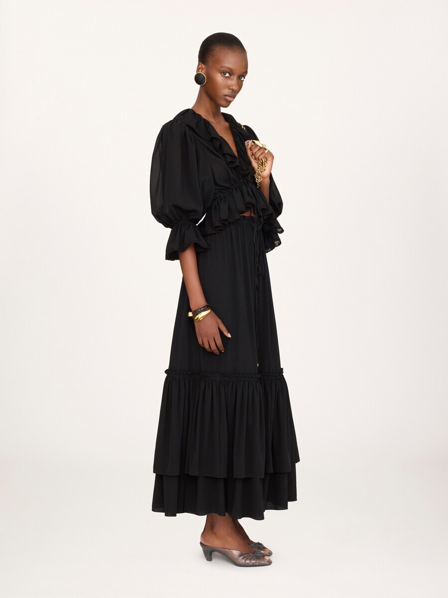Ruffled long skirt in cr&ecirc;pe de chine - 6