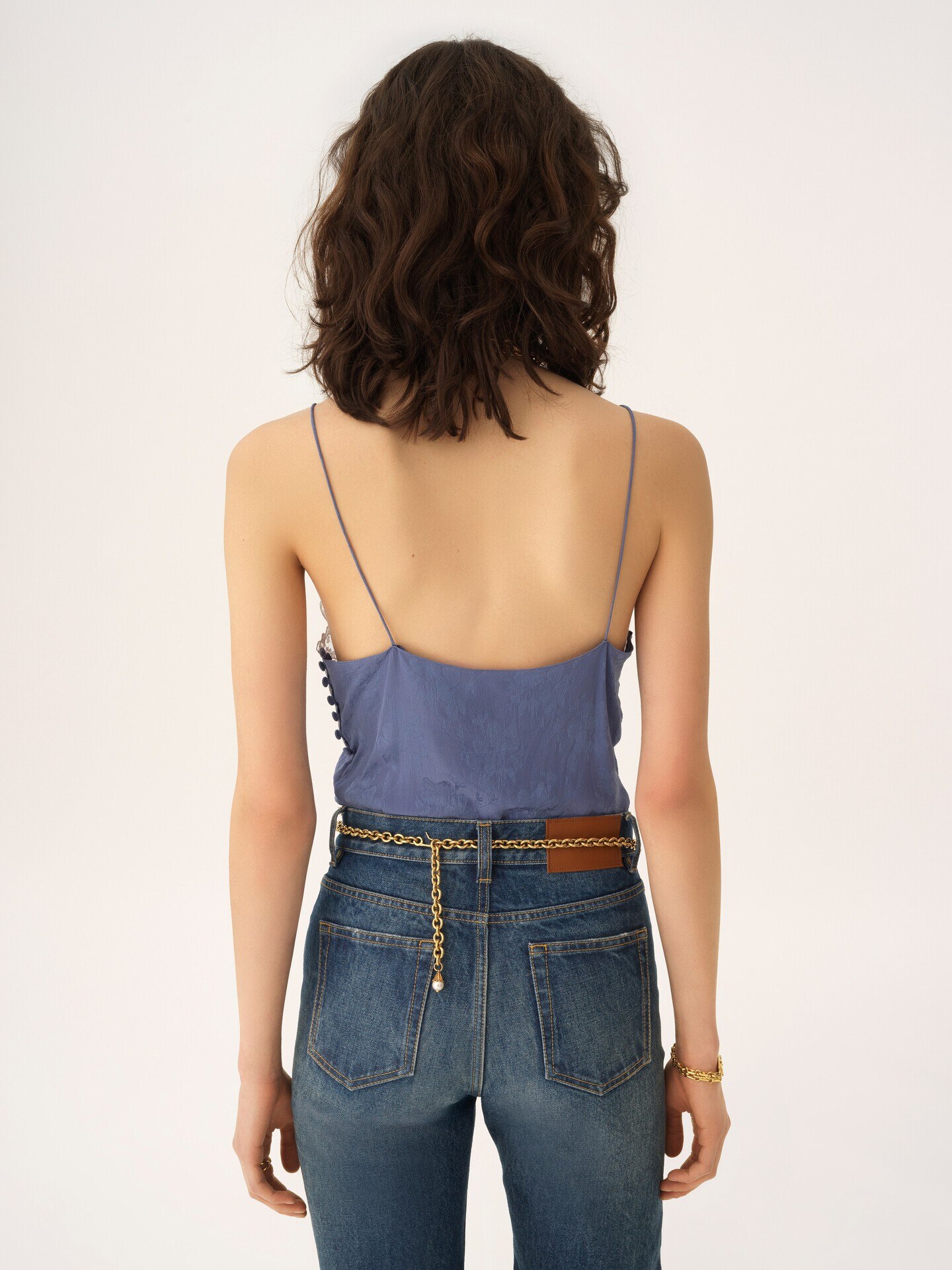 Top caraco en soie jacquard et dentelle - 5