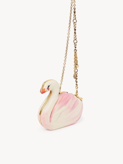 Chlo&eacute; Tropicus swan minaudi&egrave;re in hand-painted leather