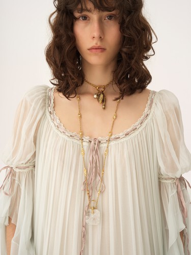 Oversized long ruffled dress in silk mousseline - 8