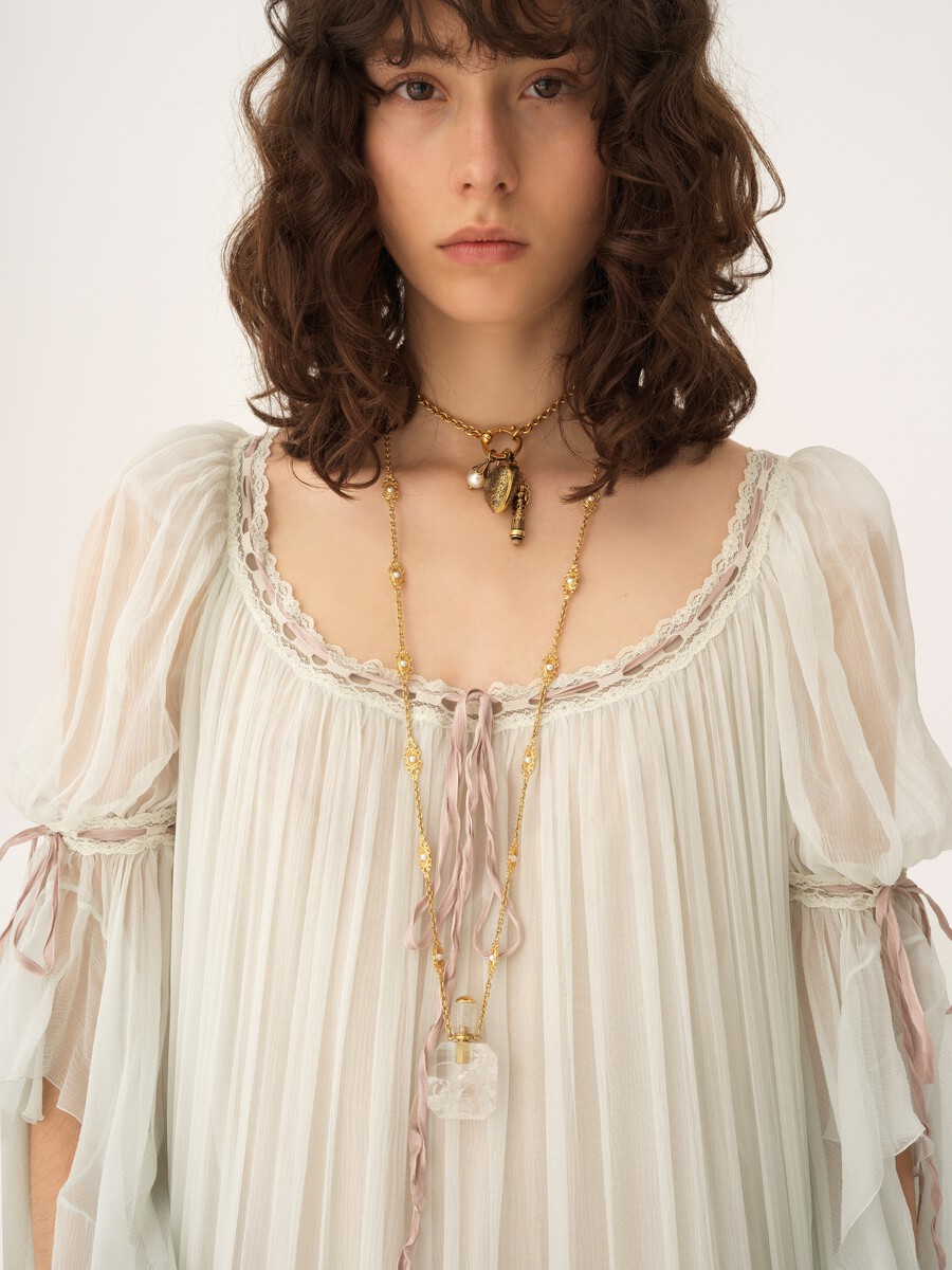 Oversized long ruffled dress in silk mousseline - 8