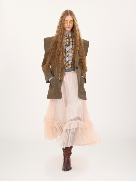 Veste blazer droite en laine prince-de-galles