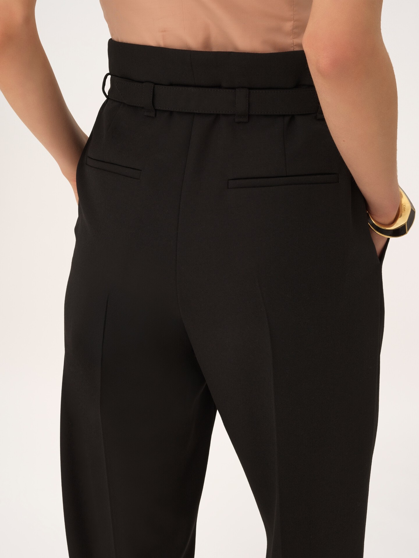 High-rise wide-leg trousers in wool grain de poudre - 6.0