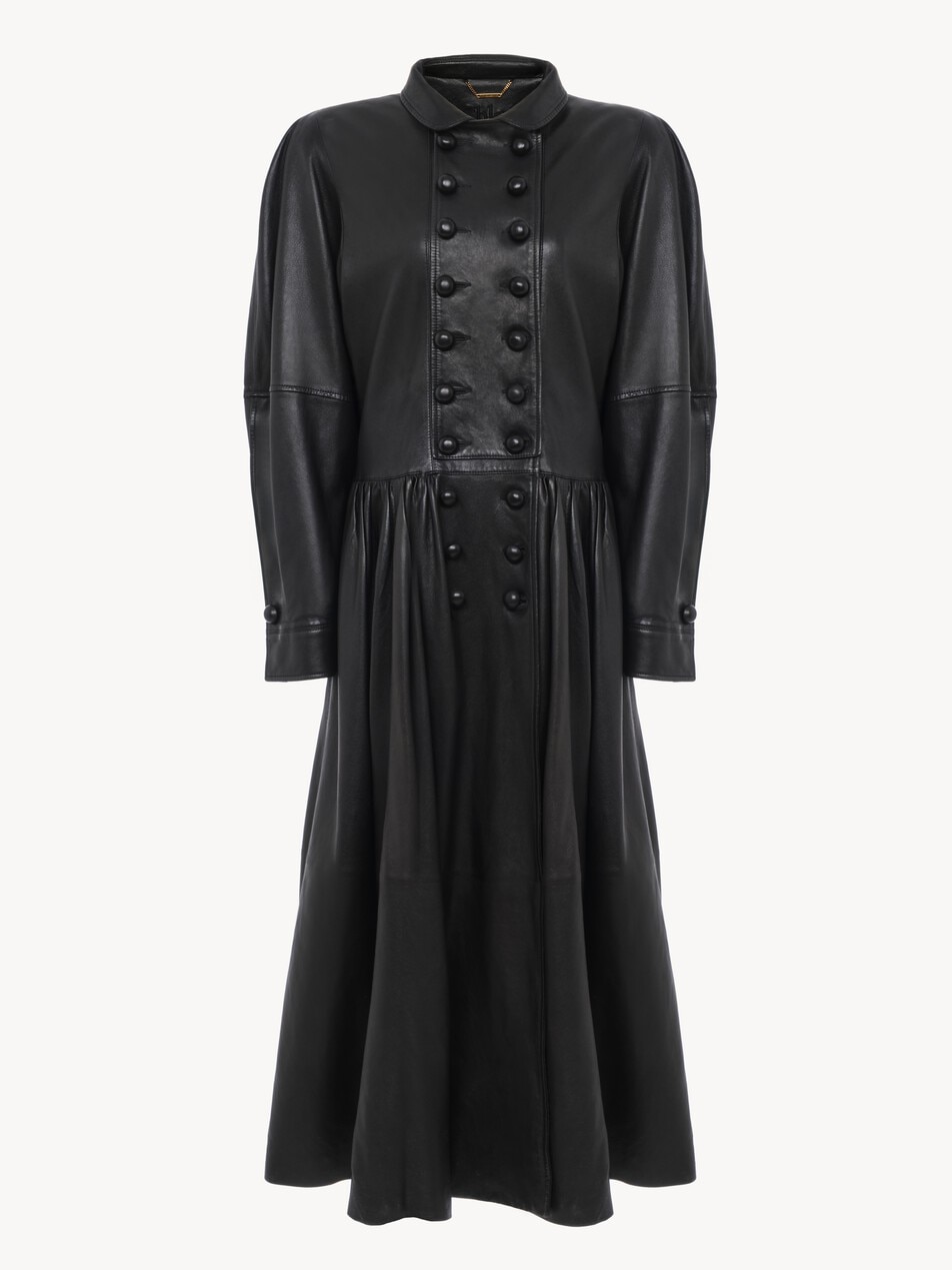 Oversized long riding coat in leather - Packshot