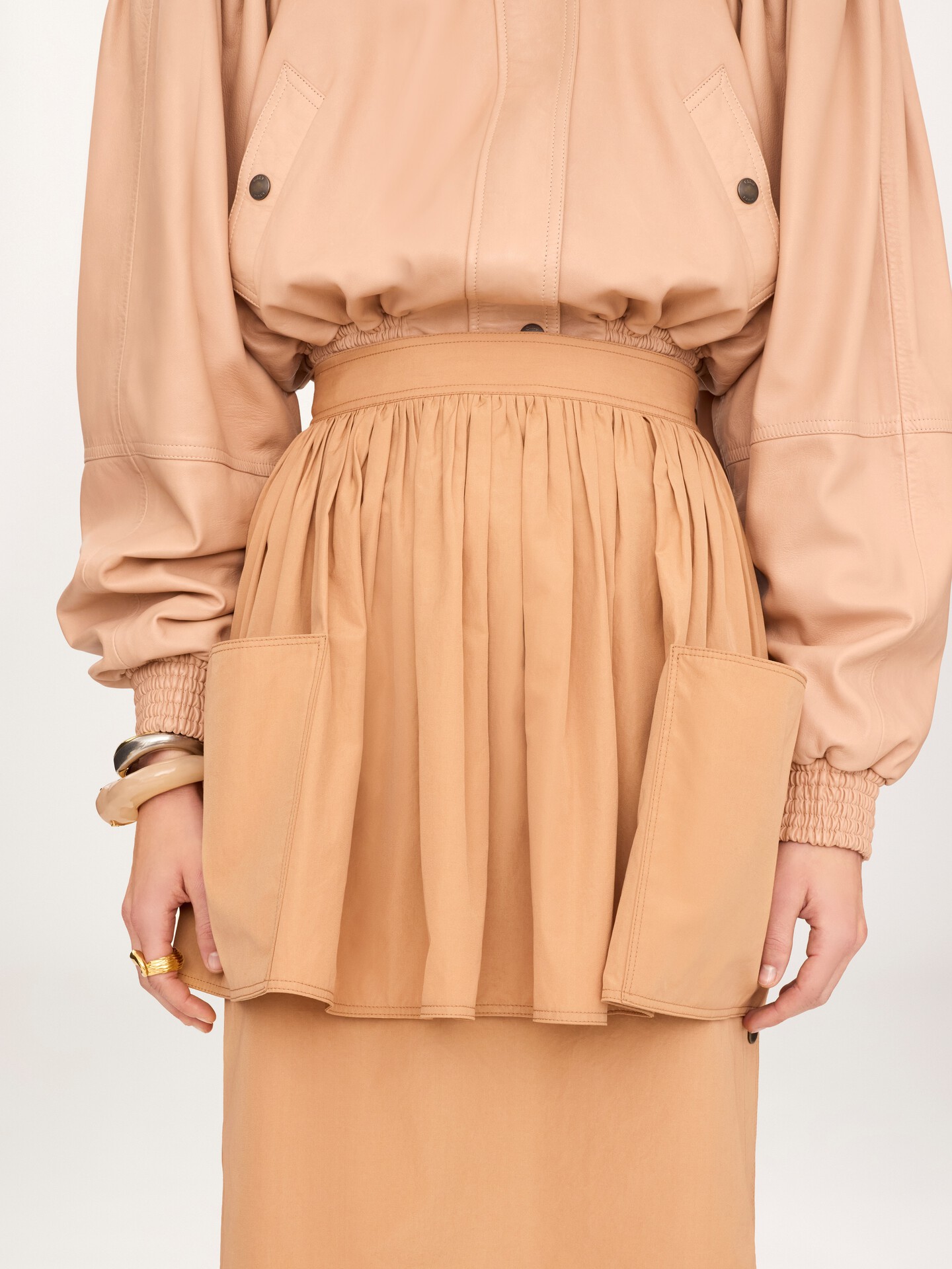 Layered knee-length skirt in cotton poplin - 6