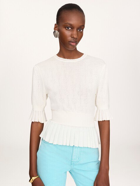 Ger&uuml;schter Cropped-Pullover aus Wollstrick