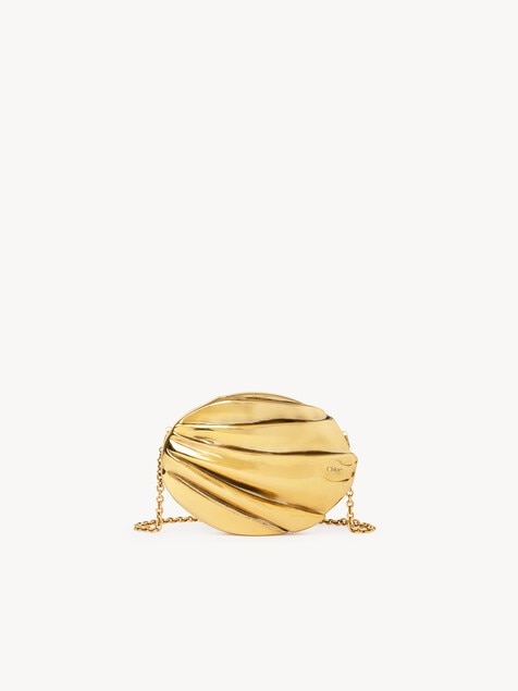 Chlo&eacute; Pliss&eacute; minaudi&egrave;re with chain in copper & brass
