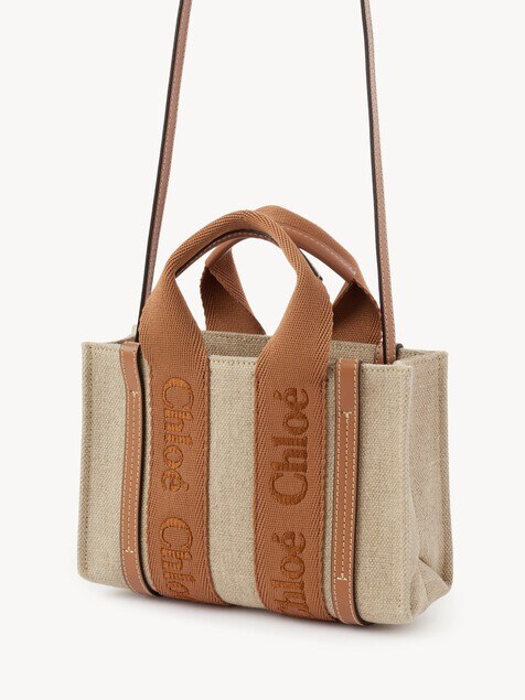 Mini Woody tote bag in linen