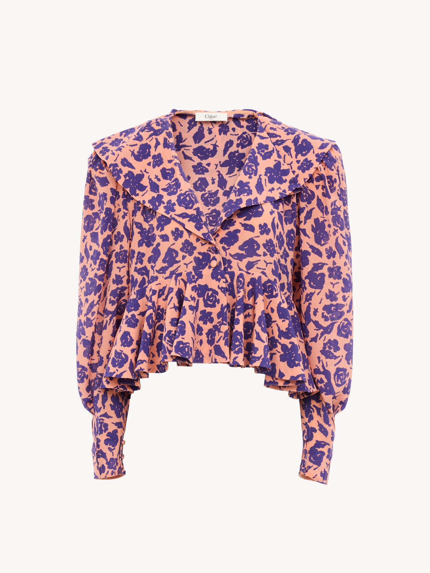 V-neck ruffle top in crêpe de chine Pink - Chloé